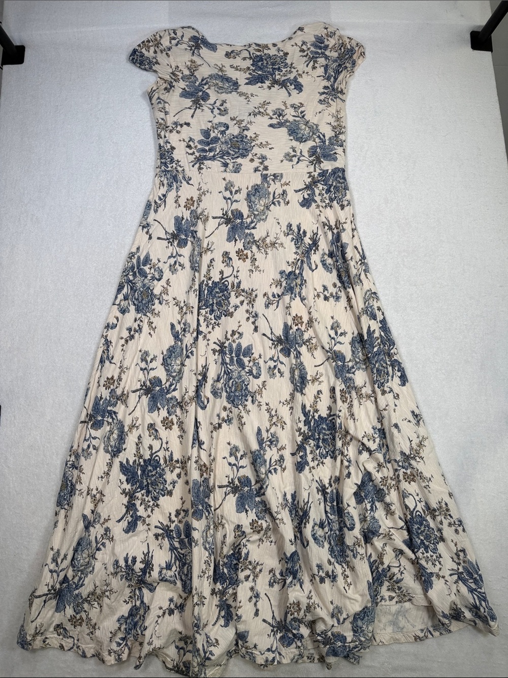 Chaps Floral Fit-and-Flare Dress in Blue and Cream
